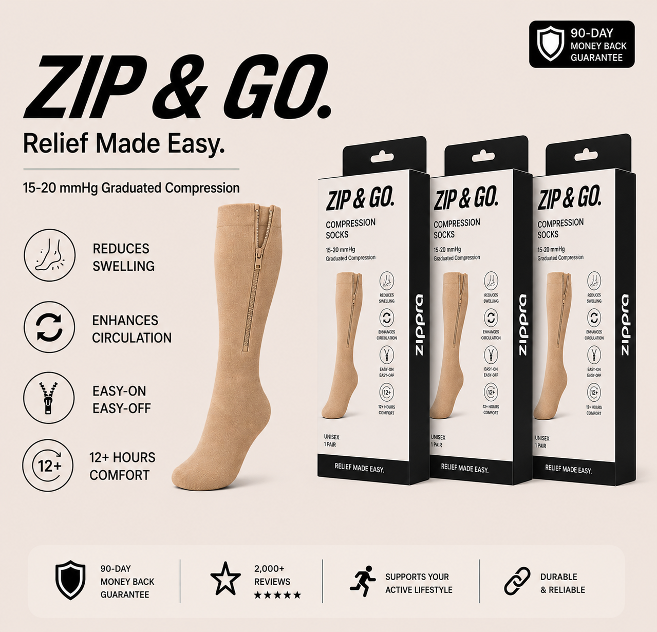 Zippra Pull-Free Compression Socks