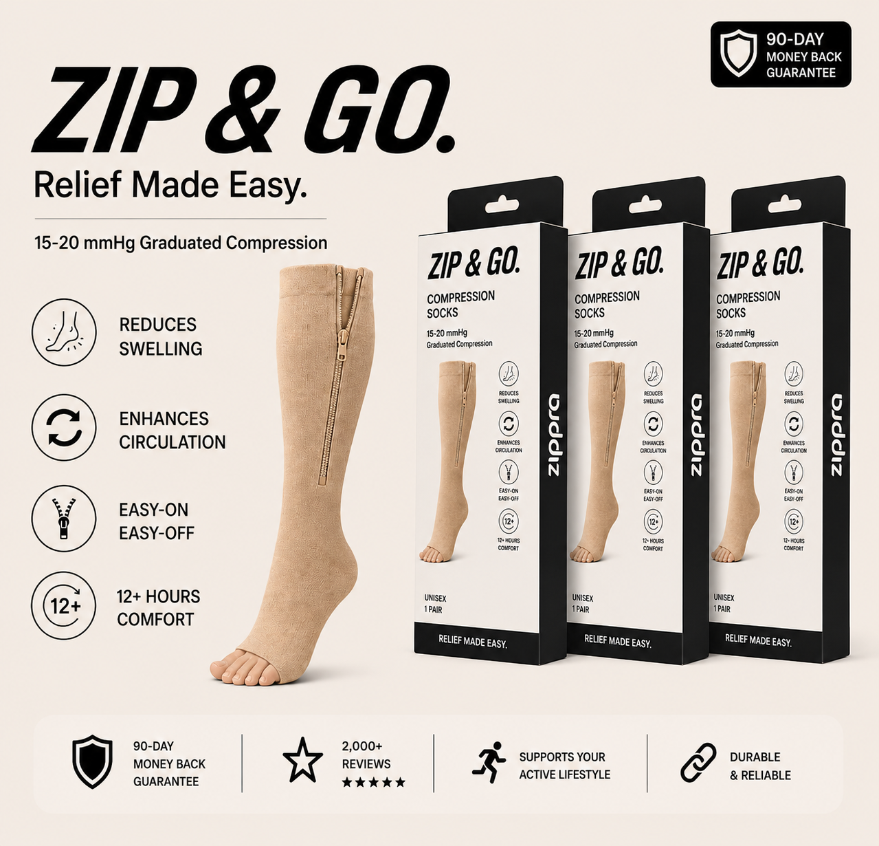 Zippra Pull-Free Compression Socks
