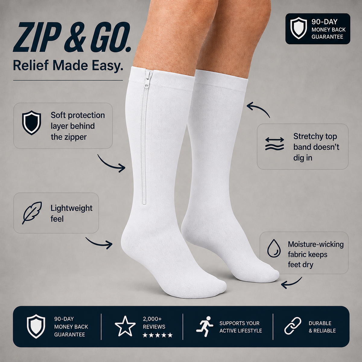 ZIPPRA COMPRESSION SOCKS - PREORDER WHITE COLOR