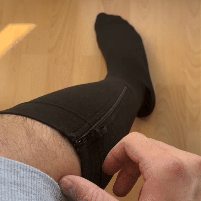 Zipping up a Zippra compression sock in seconds